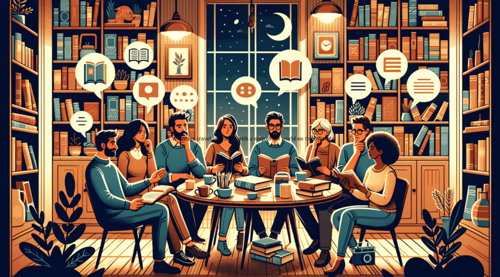 People reading books in a book club and discussing them