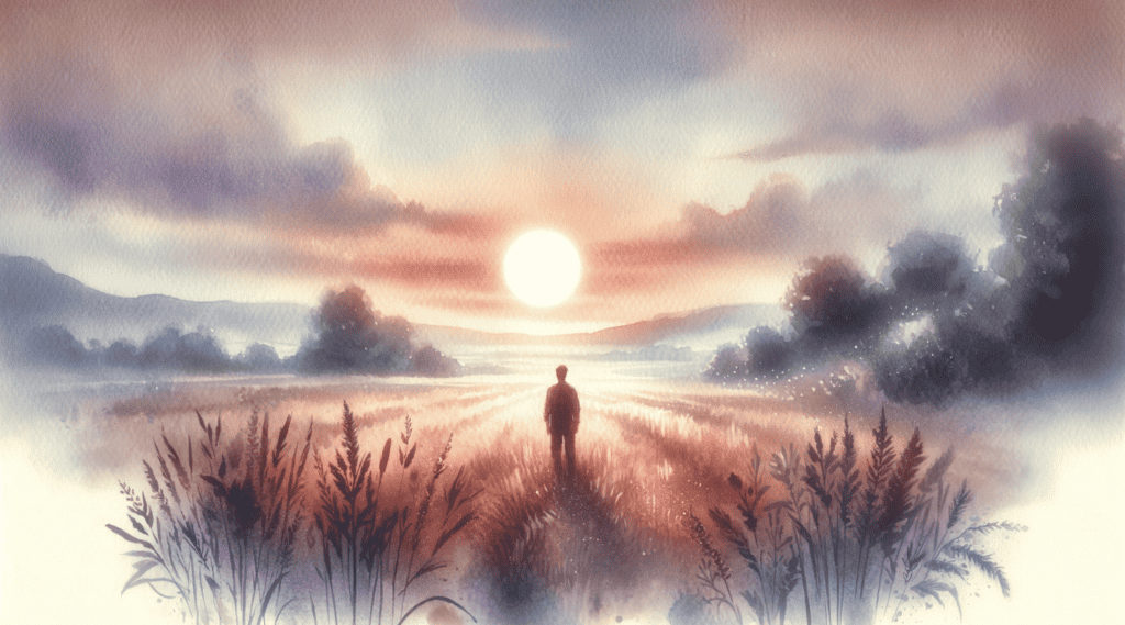 A person standing in the middle of a field with a sun setting in the background, showing how a single line of poetry can make all the difference