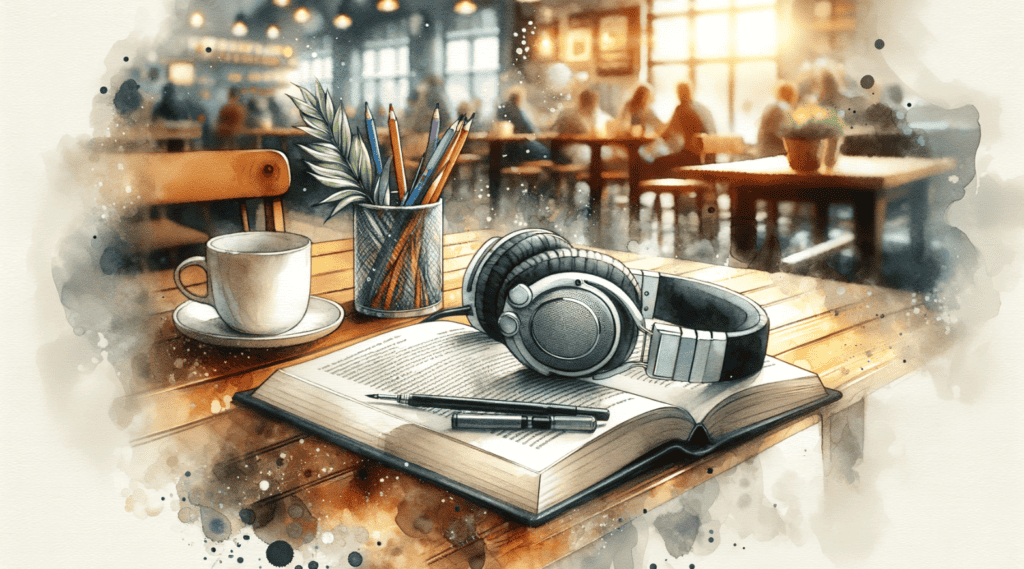 Headphones and a book representing audiobook immersion