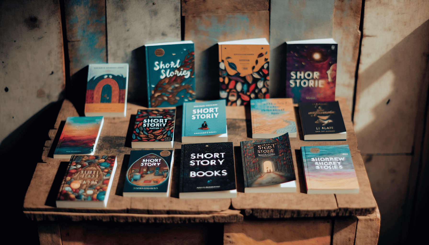 A collection of short story books arranged creatively