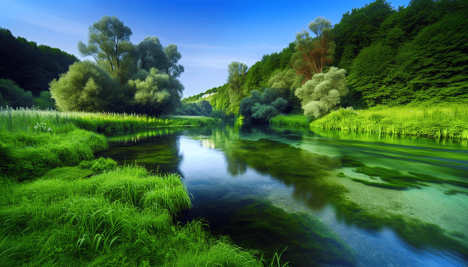 A scenic photo of a tranquil river resembling the River Floss in The Mill on the Floss