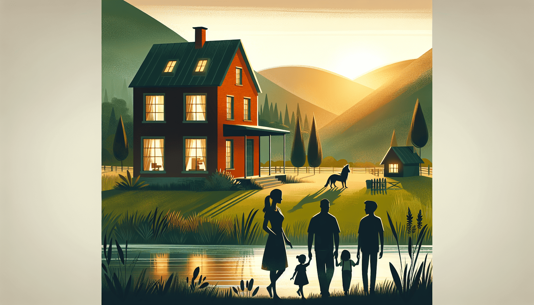 A serene illustration of the Tulliver family home, portraying the familial setting in The Mill on the Floss